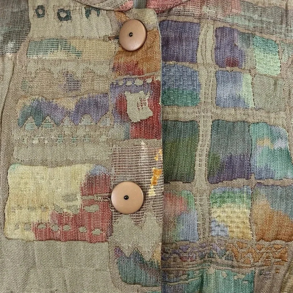 Vintage Orvis Patchwork Quilted Embroidered Button Down Jacket Women Size Large - Picture 3 of 8